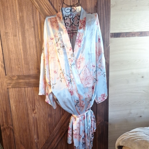 Lilac and Lavendar Other - 3 Piece Plus size Floral Satin Kimono Robe, Shirt and Shorts